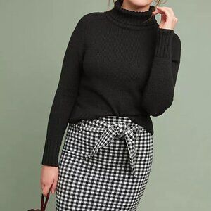 Maeve Anthropologie Black White Gingham Plaid Tie Waist Pencil Skirt Size XL